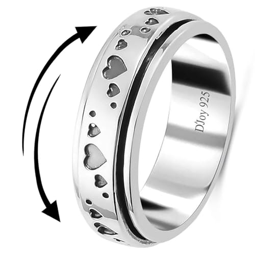 Fidget Rings Spinner Ring for Women - Spinning Anxiety Ring for Men - Wedding Band 925 Sterling Silver Platinum Plated Love Heart Promise Jewelry Stress Relief Size 9 Christmas Gifts