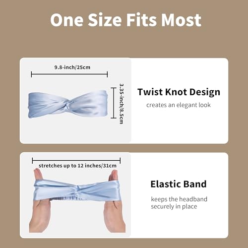 Image of ZLYC Mulberry Silk Headband for Women's Hair, Solid Light Blue