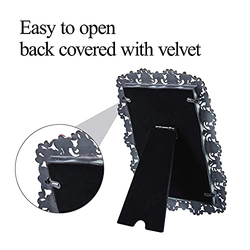 Nikky Home 4X6 Antique Green Jeweled Pearl Picture Frame With High Definition Glass For Table Top Desktop Vertical Display Wedding, 4 By 6 Shabby Chic Decorative Pewter Photo Frames, Teal #TOP5