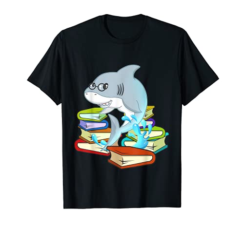 Divertido tiburón Nerdy Bookworm Lectura Libro Amante y Maestro Camiseta