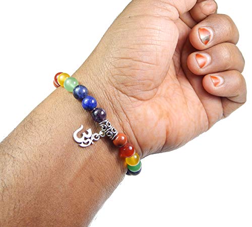 Myhealingworld Om Charm Seven Chakra Healing Power Yoga 8Mm Natural Beads Stretchable Bracelet #TOP3