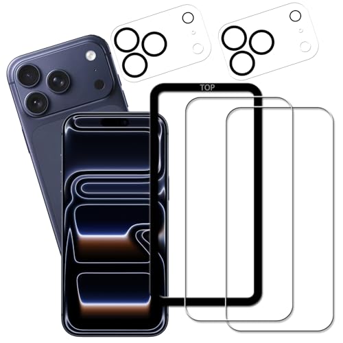 KPNS 【2+2枚入り+ガイド枠付き】iphone 17 pro max 用 ガラスフィルム (2枚) + カメラフィルム (2枚) 国産硝子素材製 全面保護 強化ガラス iphone 17 pro max ガラスフィルム 保護 フィルム