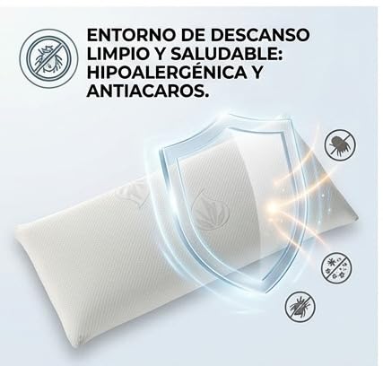 Almohada viscoelástica Aloe Vera de firmeza Alta 100% Natural, hipoalergénica, Transpirable y antibacteriana, Muy Duradera. (135 cm)