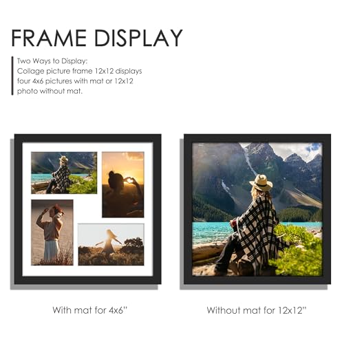 Image of DUENPY 12x12 Picture Frame, 4x6 Collage Picture Frame, Displays Four 4x6 inch Photos, or 12x12 (Without Mat) Available for Wall Mount or Table Top Horizontal and Vertical Display, Black.