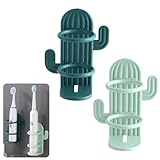Cactus Pattern Toothbrush Holder Bathroom countertop Organizer Modern Style and Fun Design Suitable for Electric toothbrushes Electric Pencils and Other Storage Racks (Fruit Green + Dark Green)