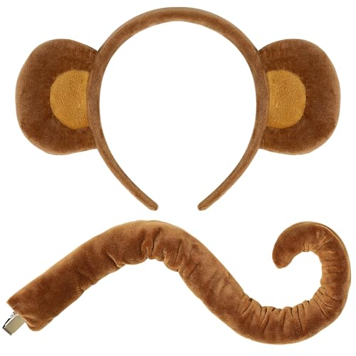MUKOSEL Monkey Ears and Tail Monkey Costume for Women Adult Monkey Ears Headband Halloween Monkey Costume Women Cosplay Accessories