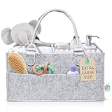 Picture of Felt Diaper Caddy - Extra Large Storage for Baby and Toddler Items - Diaper caddy basket - Portable Organizer Easily Holds Diapers, Clothing - Useful for Nursery, Bedroom, Living Room, Car