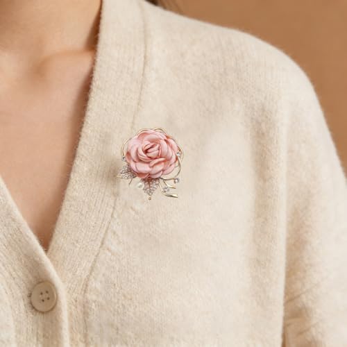 Rose Flower Brooch Pin for Women Elegant Vintage Brooch Pin Wedding Party Handmade Imitation Crystal Pearl Fabric Flower Lapel Pin Dress Suit Accessories (Pink) by Generic - Used condition - Image 4