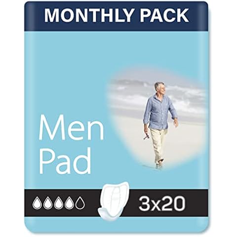 60 x Incontinence Pads Men with Adhesive Strip | Pads for Men | Super Absorbent and Provides Extra Protection | Mens Incontinence Pads | Mens Pads for Urinary Incontinence | Anatomical Shaped Cover