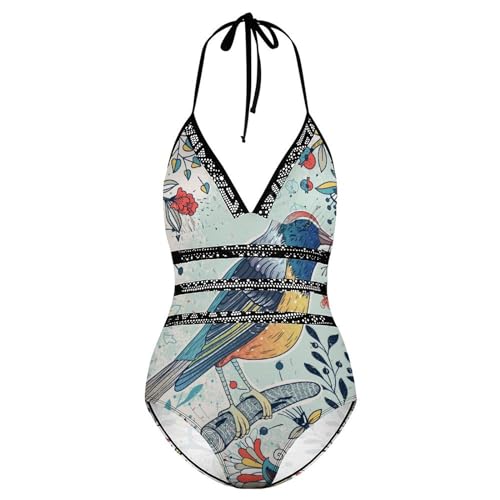 Bikini set une pièce oiseaux de fleurs pour plage et piscine