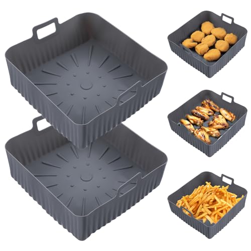 9 Inch Square Silicone Air Fryer Liners for 6 to 8QT, Set of 2, Reusable Silicone Air Fryer Tray Insert, Air Fryer Accessories for Corsori 6QT, Ninja Air Fryer Pro XL 6.5QT, Gourmia & More