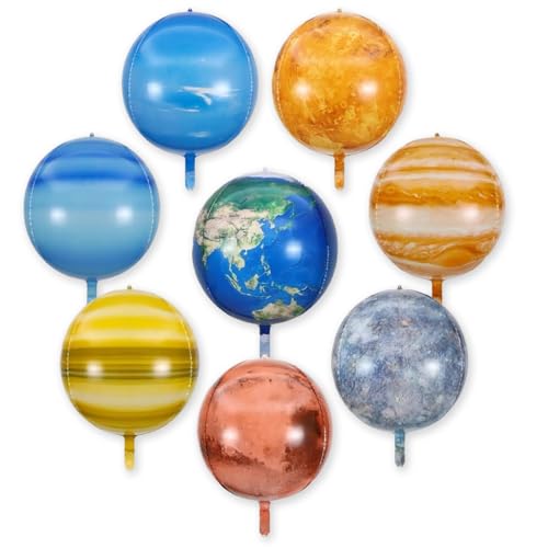 Espace Ballon, 8 Pièces Planète 22 Pouces Système Solaire 4D Gonflable pour Anniversaire Garçon, Spatial Thème Fête, Planète Fête Décoration