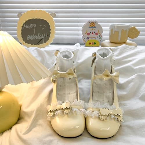 ZQW Women's Cute Mary Jane Leather Shoes Kawaii Bow Round-Toe Low Block Heel Pumps JK Cosplay Costume Casual All-Day Comfort2