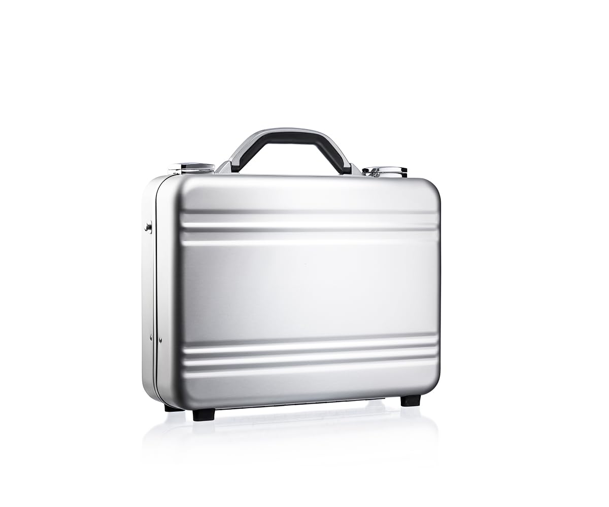 Maletín CW-023 de aluminio de alta calidad, seguro, ligero, duradero, multifuncional, con un divisor y bolsillos para profesionales, viajes y protección de equipos, Silver, Mínimo