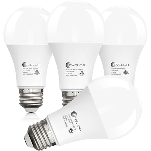 4-Packs A19 LED Light Bulbs,100 Watt Equivalent 5000K Daylight Bright Bulbs Efficient 13W,1500 Lumens E26 Base, Non-Dimmable, 15000-Hour Lifespan for
