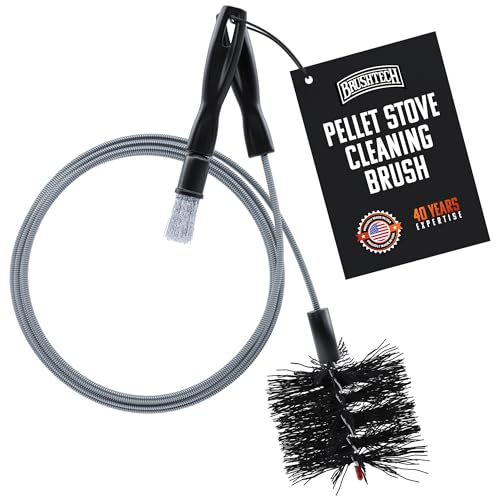 Brushtech Pellet Stove Cleaning Brush Kit - 10-Foot Non-Kinking Spring Brush for 3-Inch Vent Pipes with Bonus Steel Ash Brush - Safe Airflow Maintenance for Stove Pipes