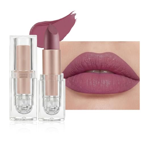 mekuel Plum Purple Hydrating Cream Lipstick Satin Matte Finish, Natural Moisture Lipstick with Vitamin E, Smooth Hydrating High Pigmented Lip Crayon for Women Waterproof, Comfortable Daily Lip Makeup