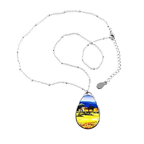 Collier pendentif Teardrop avec motif de peinture à l'huile paysage de montagne