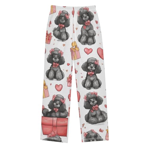 Poodle Sweet Love Heart Boys Long Pants Soft Trousers Elastic Waist Kids Lounge Bottoms with Pockets S-XL