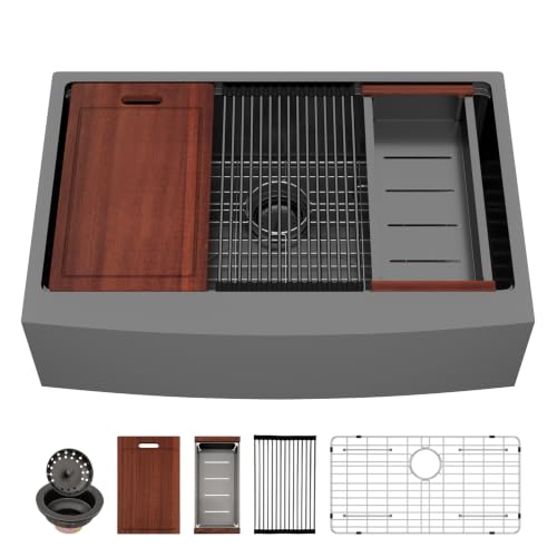 Sarlai 33 Farmhouse Sink Black Stainless Steel Workstation