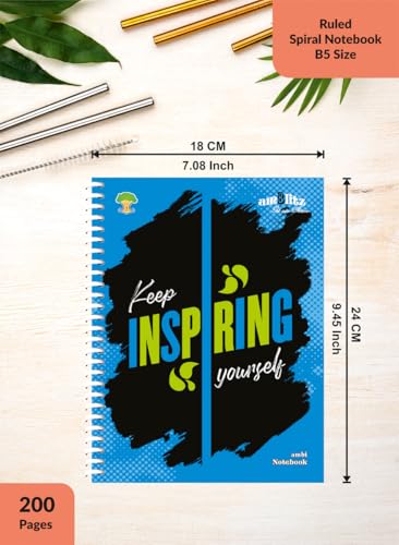 Image of amblitz Spiral Notebook | 18 X 24 CM | B5 Size | School /College Students's Choice for Note Making | 70 GSM Thick White Paper | Diary Size | Personal & Office Use | (200 Pages, RULED Notebook)