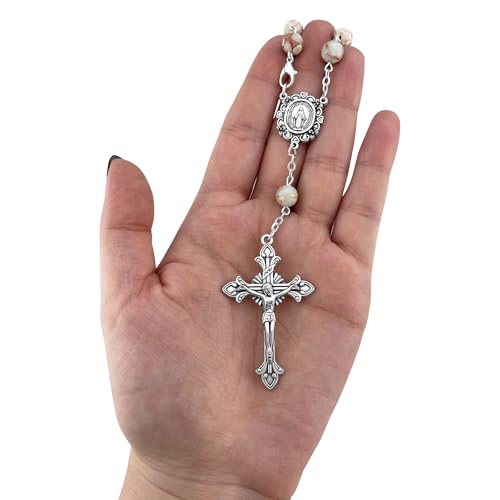 Terço de carro católico de uma década para espelho retrovisor, contas de pedra agalmatolita, medalha