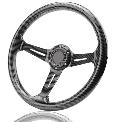 YEHICY 13.8 Racing Carbon Fiber Steering Wheel Drifting Deep Dish Peach Wood Grip Universal 6 Bolts Steering Wheel for Racing/Car Sim Driving