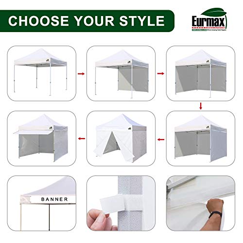 Eurmax Usa 10 X 10 Pop Up Canopy Commercial Tent Outdoor Party Canopies With 4 Removable Zippered Sidewalls And Roller Bag With 4 Canopy Sand Bags & 24 Squre Ft Extended Awning(White) #TOP5