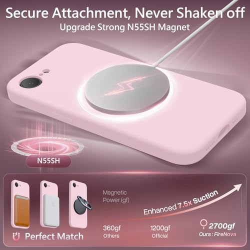 Image of FireNova Magnetic for iPhone 17e Case /iPhone 16e Case, Compatible with MagSafe, [Silicone Camera Protection] Microfiber Lining Phone Case, 6.1 inch, Chalk Pink