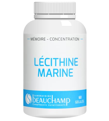 Laboratoire Beauchamp - Lecitina marina - Complemento alimentario - Ayuda al mantenimiento de la Concentración y la memoria - 60 cápsulas, 400 MG - Diseñado en Francia