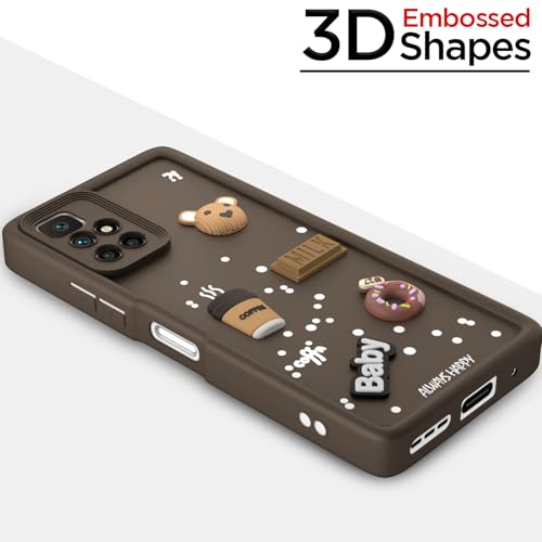 Image of Pikkme Back Cover for Redmi 10 Prime | Cute Fun Cartoon 3D Bear Silicone Full Body Protection Bumper Case (Brown)