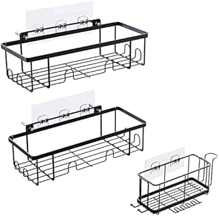 Priksia Shower Caddy,Corner Shower Caddy Adhesive,3 Pieces Bathroom Storage with Hooks Wall Mounted,Large Capacity for Kitchen Bathroom Accessories