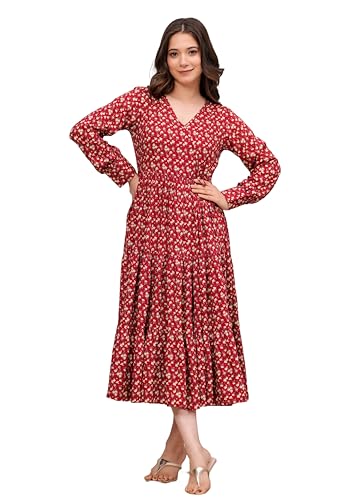 Image of Daevish Women's Rayon Fit and Flare Midi Casual Dress