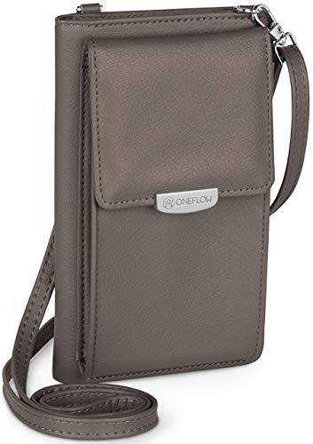 ONEFLOW Petit sac à bandoulière pour femme compatible avec toutes les séries Samsung - Pochette pour téléphone portable à porter en bandoulière, sac à bandoulière en cuir végétalien, gris graphite Cover