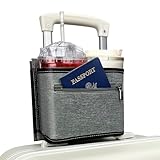 Travel Luggage Cup Holder, Liveagain Drink Caddy, Luggage Cup Holder Attachment, Free Hand Suitcase Drink Carrier for Drinks Beverages, Coffee, Bottles, Snack (Gray)