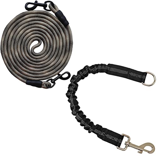 Btinesful 12Ft Dog Tie-Out Rope + Bungee Dog Leash Extension (Black) #TOP8