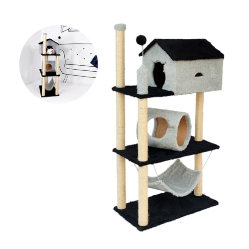 Arranhador Casa Apartamento Gatos 3 Andares Rede Tunel Luxo Cinza