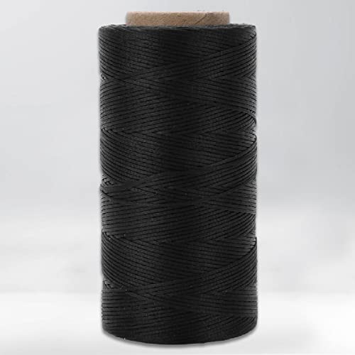 9-Ply Black Waxed Twine 1500 Feet/500 Yard Wax Lacing Cord Nylon (210D Polyester) - 160 Lbs Tensile Strength Black Twine String For Crafts, 1-Roll #TOP22