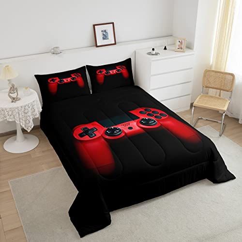 Gamer Bedding Set Black Red Gaming Duvet for Teens Boys Video Game Gamepad Duvet Insert Game Controller Duvet Set 1 Duvet Insert + 1 Pillowcase(Single,2Pcs)