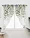 AYTTBIS Sage Green Eucalyptus Swag Curtain Valance for Windows,Watercolor Leaves Window Treatments Short Swag Topper for Kitchen Windows Bathroom Bedroom,28 x 36 Inch