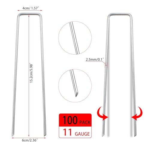 100 Pack Garden Landscape Staples, 6 Inch 11 Gauge Galvanized Garden Stakes Ground U Shaped Landscape Pins to Secure Lawn Fabrics Weed Barrier Covers Ground Cover and Landscaping - Thumbnail 5