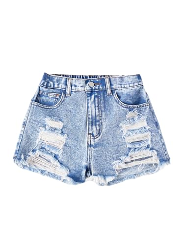 GORGLITTER Girls Jean Shorts Cute Summer Trendy Fashion Ripped Denim Shorts High Waist Straight Leg Clothes Jorts Ripped Blue 11 Years