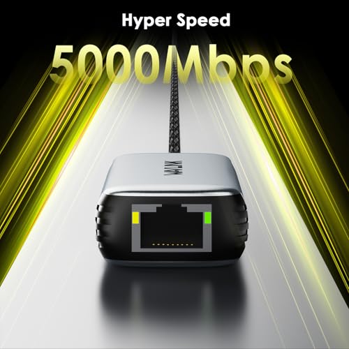 WAVLINK USB C to 5G Ethernet Adapter mit 95W PD, USB C Adapter mit 5000 Mbit/s, Ethernet Netzwerkadapter für Laptops, Computers, Kompatibel mit Windows 10/11, Mac OS 11 oder höher, Linux und mehr