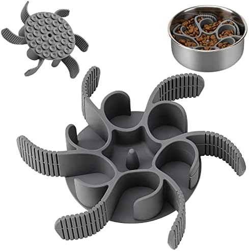 Anipaw Dog Slow Feeder Dog Bowls Silicone Spiral Dog Food Bowls Insert Feeder to Slow Down Eating for Large Medium Small Breed Dogs Perfect with Stainless Steel Plastic Glass Ceramic Dog Bowls (Grey)