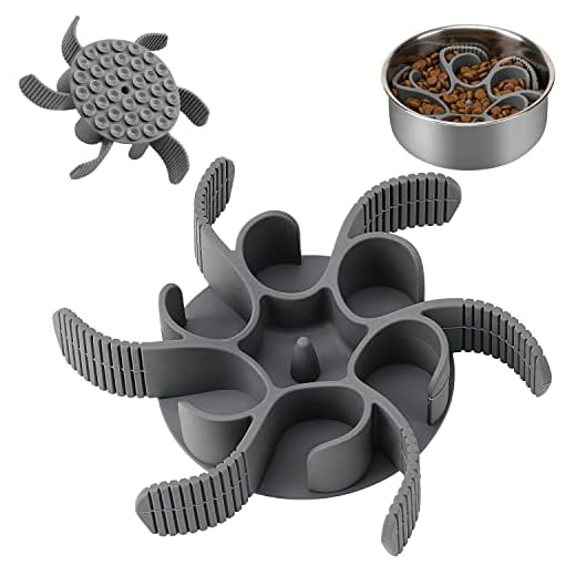 Anipaw Dog Slow Feeder Bowls Silicone Spiral Pet Food Feeder Insert to Slow Down Eating for Large Medium Small Breed Dogs Perfect with Stainless Steel Glass Ceramic Pet Bowls (Grey)