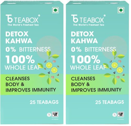 Image of Teabox Detox Kahwa Herbal Tea | 25 Biodegradable Teabags | 8 Natural Ingredients | Supports Body Detox & Healthy Digestion | 0% Bitterness | Caffeine-Free Wellness Brew (Pack of 2)