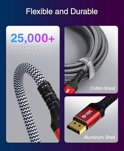 Cable DP BlueRigger de 16K con blindaje avanzado contra interferencias para tarjetas gráficas 4
