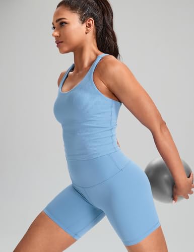 Image of HeyNuts Zeal Bras Longline Ribbed Medium Support Sports Bras, Crisscross Back Tank Tops with Removable Pads A-D Cups