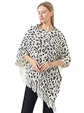 Belle Dame Women’s V-Neck Leopard Print Poncho Cape Pullover Poncho with Ribbons of Fuzzy (CP208-2)