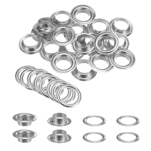 QUARKZMAN 20 Stück Ösen 14mm Kupfer Ösen Metallösen Rostfrei Einschlagösen Grommet Befestigungsösen für Planen Banner Leder Stoff Schuhe Handtaschen Vorhänge Bastel, Silber
